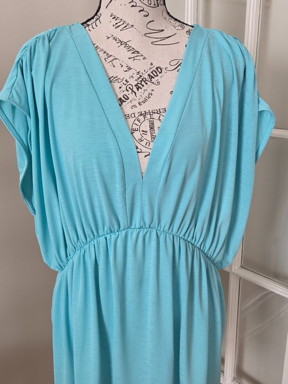 Dear Scarlett XL Aqua Blue Deep V Neck Top